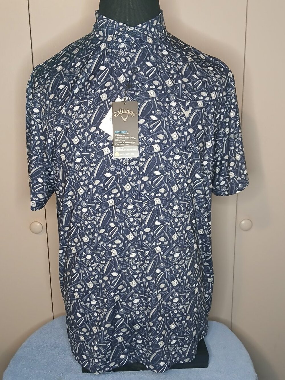 New Callaway Opti-Dri Performance Men's Large Blue Stretch Golf Polo (1150B3)